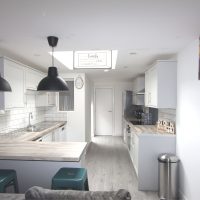 kitchen and living
